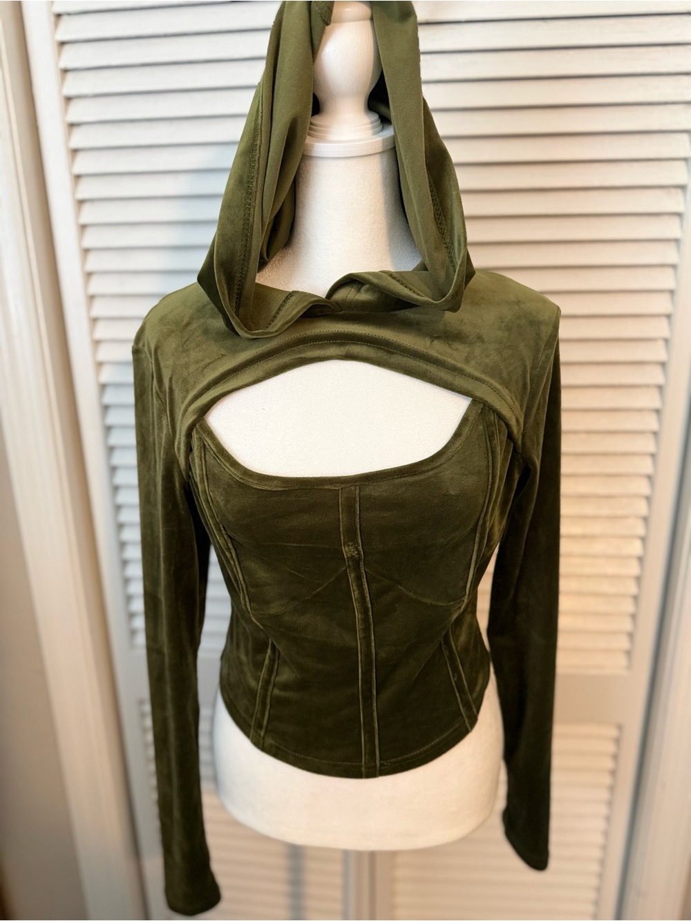 Corset Style Hooded Top Fairy Whimsigoth Goblincore Size S Green Velvet Womens